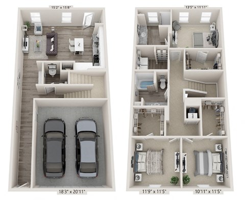 Floor plan for 3 beds, 3 baths, 1836 sqft